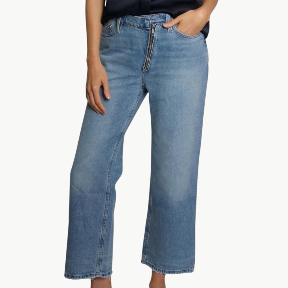 Frame Le Jane Crop Angled Zipper Jeans Size 27 Rhode Wash High Rise Distressed - Picture 6 of 11